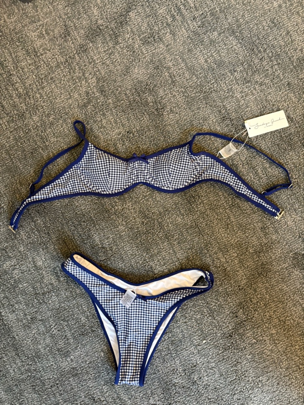 Gingham Blue Trim Bikini Set - new with tags!